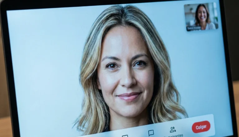 Ejecutiva de éxito capacitando a un cliente mediante videoconferencia